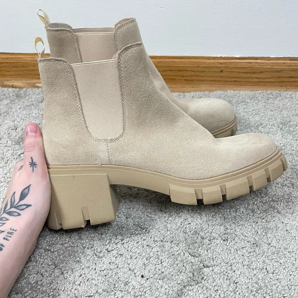 Steve Madden Womens Howler Ankle Boots 8.5 Sand Suede Lug Sole Chunky
